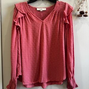 LOFT Pink Ruffled Long Sleeve Blouse